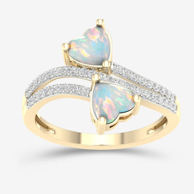 Womens 1/5 CT. T.W. Genuine White Opal 10K Gold Heart Crossover Cocktail Ring