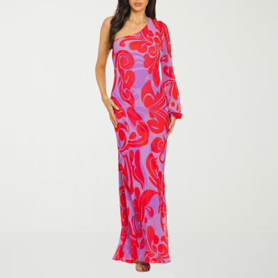 Premier Amour Long One Shoulder Sleeve Floral Maxi Dress