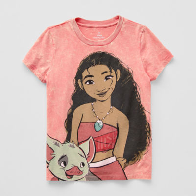 Disney Collection Little & Big Kid Girls Crew Neck Short Sleeve Regular Fit Princess Moana Graphic T-Shirt