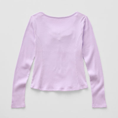 Thereabouts Little & Big Kid Girls Easy-on + Easy-off V Neck Long Sleeve Adaptive T-Shirt