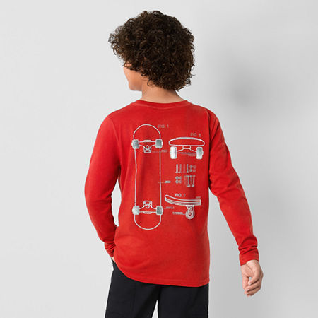 Thereabouts Little & Big Boys Crew Neck Long Sleeve Graphic T-Shirt, L (14-16) Husky, Red