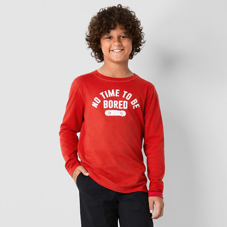 Thereabouts Little & Big Boys Crew Neck Long Sleeve Graphic T-Shirt, L (14-16) Husky, Red