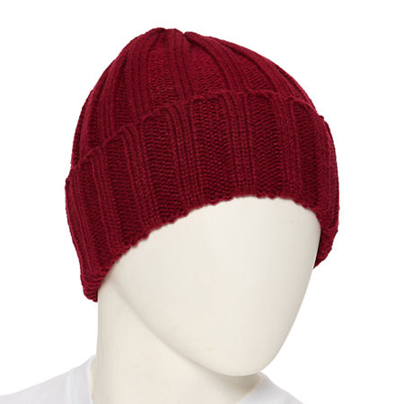 Mutual Weave Ribbed Mens Beanie, One Size, Red