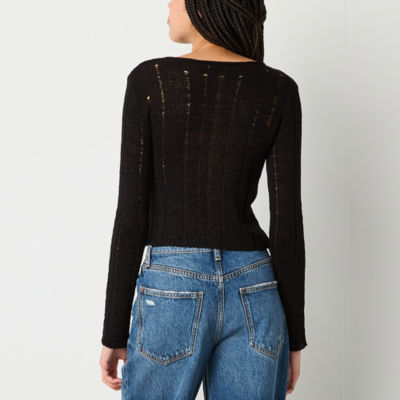 Arizona Juniors Destructed Womens Crew Neck Long Sleeve Pullover Sweater