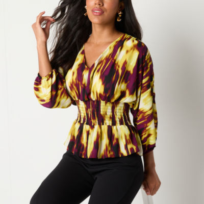 Bold Elements Womens V Neck 3/4 Sleeve Blouse