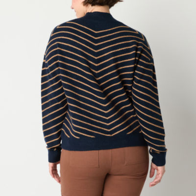 Liz Claiborne Womens Mock Neck Long Sleeve Striped Pullover Sweater