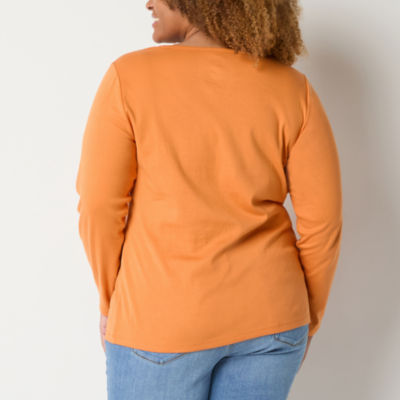 St. John's Bay Womens Plus Crew Neck Long Sleeve T-Shirt