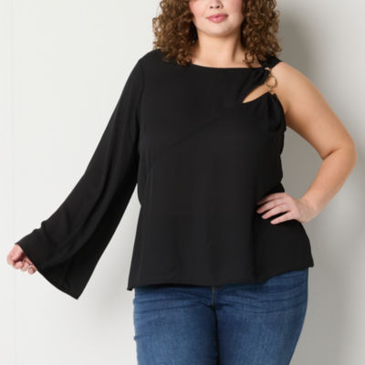 Bold Elements Plus Womens Crew Neck Long Sleeve Blouse