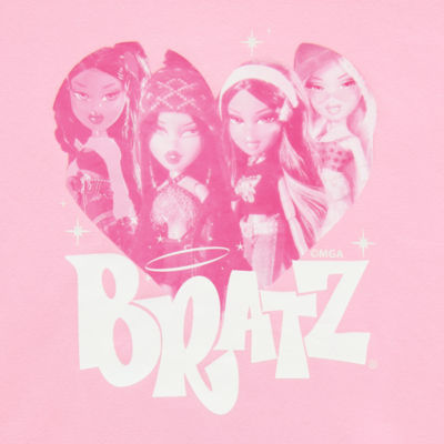 Skinnydip London Juniors Pink Love Heart Womens Round Neck Long Sleeve Bratz Dolls Sweatshirt