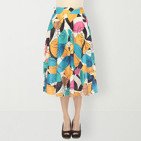 White Mark Womens Easy-on + Easy-off Midi Pleated Skirt, Small, Yellow