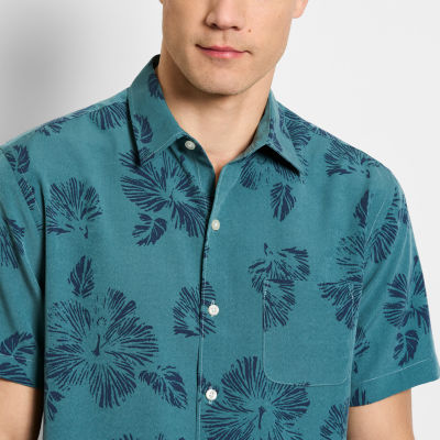 Van Heusen Mens Moisture Wicking Regular Fit Short Sleeve Floral Button-Down Shirt