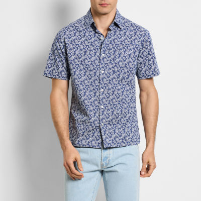 Van Heusen Mens Regular Fit Short Sleeve Leaf Button-Down Shirt