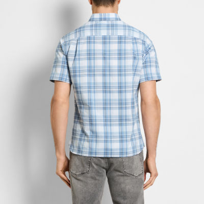 Van Heusen Mens Regular Fit Short Sleeve Plaid Button-Down Shirt