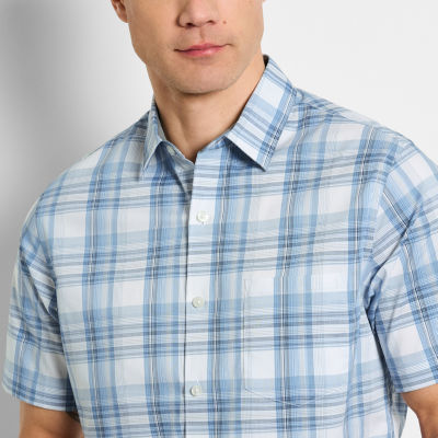 Van Heusen Mens Regular Fit Short Sleeve Plaid Button-Down Shirt