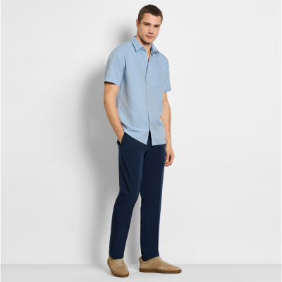 Van Heusen Mens Moisture Wicking Regular Fit Short Sleeve Grid Button-Down Shirt