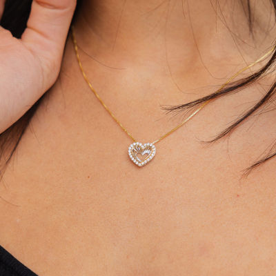 (G/Si2) Womens 1/4 CT. T.W. Lab Grown White Diamond 10K Gold Heart 18 Inch Pendant Necklace
