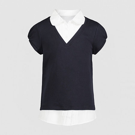 IZOD Little & Big Girls Short Sleeve Layered Top, 10-12, Blue