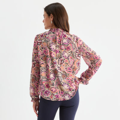 St. John's Bay Womens Split Crew Neck Long Sleeve Blouse