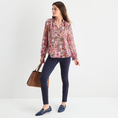 St. John's Bay Womens Split Crew Neck Long Sleeve Blouse