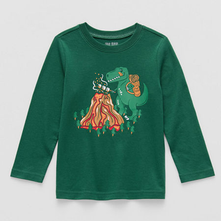 Okie Dokie Toddler & Little Boys Crew Neck Long Sleeve Regular Fit Graphic T-Shirt, 4t, Green
