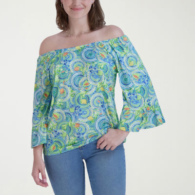 Stella Parker Womens Straight Neck 3/4 Sleeve Blouse