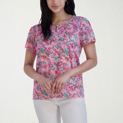 Stella Parker Womens Keyhole Neck Short Sleeve Blouse