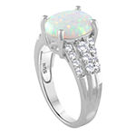 Womens Lab Created White Opal Sterling Silver Cocktail Ring
