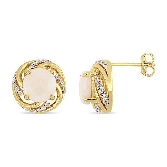 Genuine White Opal 18K Gold Over Silver 13mm Stud Earrings
