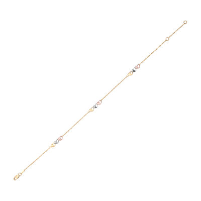 10K Tri-Tone Gold Openwork Heart Anklet