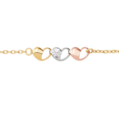 10K Tri-Tone Gold Openwork Heart Anklet