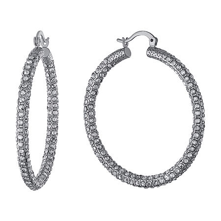 Sparkle Allure Womens Crystal 28.7mm Hoop Earrings In Metallic