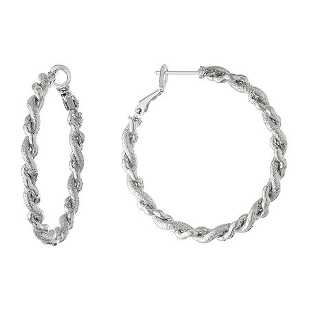 Silver Reflections Pure Silver Over Brass Hoop Earrings In Metallic
