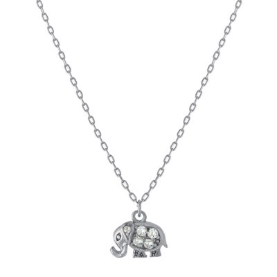 Silver Treasures Elephant Womens Cubic Zirconia Sterling Silver 16 Inch Pendant Necklace