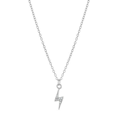Silver Treasures Womens Cubic Zirconia Sterling Silver LIghtning Bolt 16 Inch Pendant Necklace