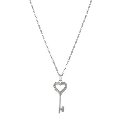 Silver Treasures Cubic Zirconia Sterling Silver 16 Inch Cable Heart Pendant Necklace