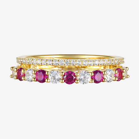 Womens Lab Created Gemstone 14K Gold Over Silver Stackable Rings, 6, Ruby