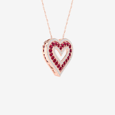 Womens 1/ CT. T.W. Lead Glass-Filled Red Ruby 10K Rose Gold Heart Pendant Necklace