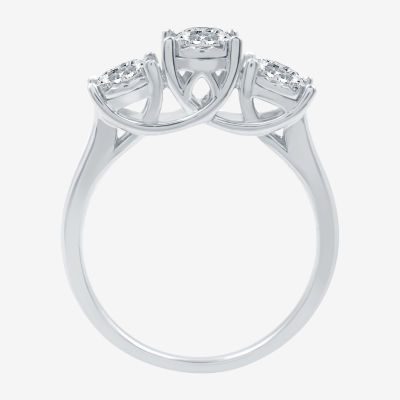 (H-I / SI2-I1) Womens 1 CT. T.W. Lab Grown White Diamond Round 3-Stone 10K Gold Engagement Ring