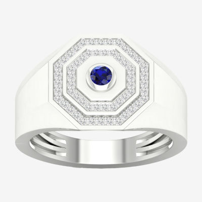 Mens Lab Created Blue Sapphire Sterling Silver Fashion Ring
