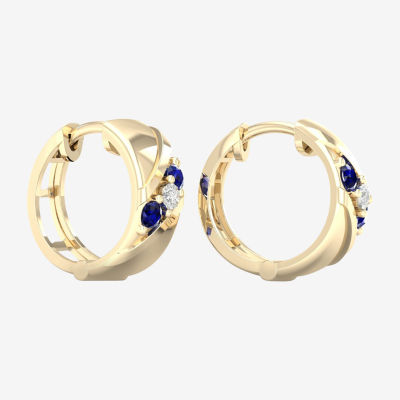 Mens Diamond Accent Genuine Blue Sapphire 10K Gold 15.2mm Hoop Earrings