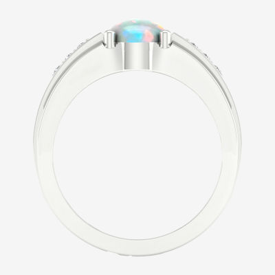 Mens Lab Created White Opal Sterling Silver Fashion Ring