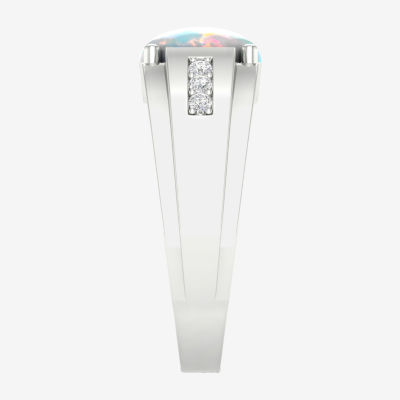 Mens Lab Created White Opal Sterling Silver Fashion Ring
