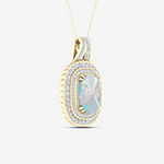 Womens Lab Created White Opal 14K Gold Over Silver Pendant Necklace