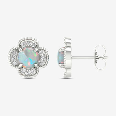 Lab Created White Opal Sterling Silver 11.3mm Stud Earrings