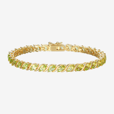 Womens Genuine Green Peridot 18K Gold Over Silver Tennis Bracelet