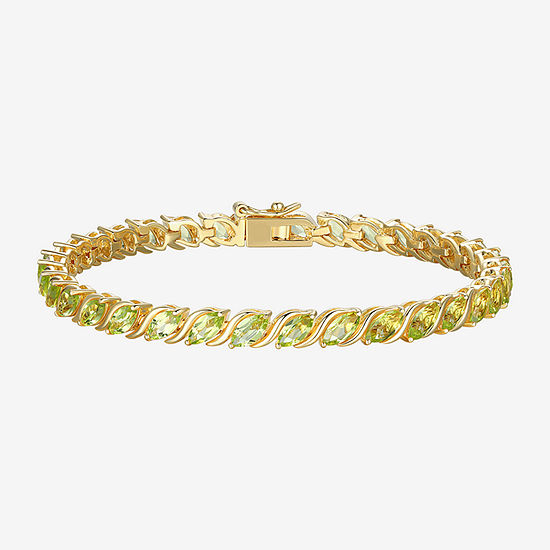 Genuine Green Peridot 18K Gold Over Silver Tennis Bracelet