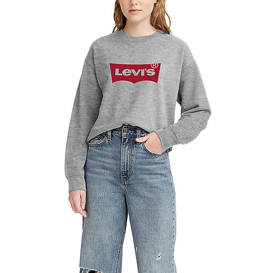 Levi's® Women's Long Sleeve Graphic Standard Crew Sweatshirt, Color: Grey  Batwing - JCPenney