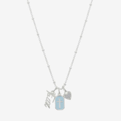 Gratitude & Grace Faith Charm Womens Cubic Zirconia Pure Silver Over Brass Cross Heart Pendant Necklaces