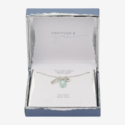 Gratitude & Grace Faith Charm Cubic Zirconia Pure Silver Over Brass 18 Inch Link Cross Heart Pendant Necklace