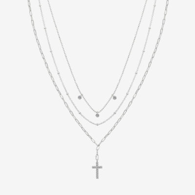 Gratitude & Grace Faith Trio 3-pc. Crystal Pure Silver Over Brass 18 Inch Link Cross Necklace Set